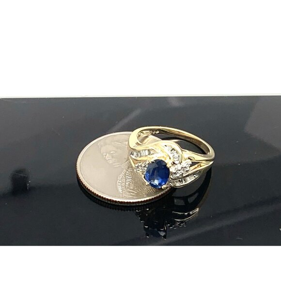 Blue Gemstone Diamond Cocktail Ring 14k Yellow Gold Estate Women's Size 7 - Picture 11 of 14